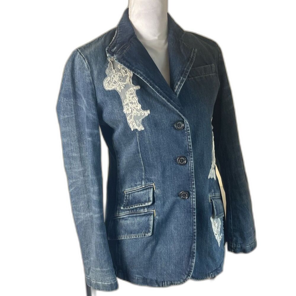 Lauren Ralph Lauren Womens Blazer Jean Jacket Sz 2 Embellished Lace Insulated - Picture 6 of 16